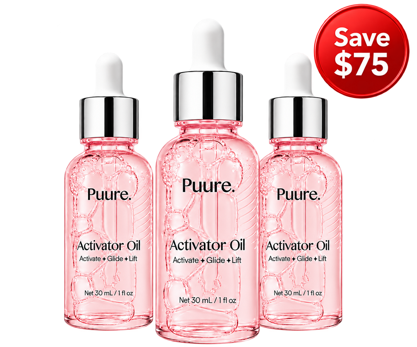 3 bottles of Puure TriRed Activator Oil